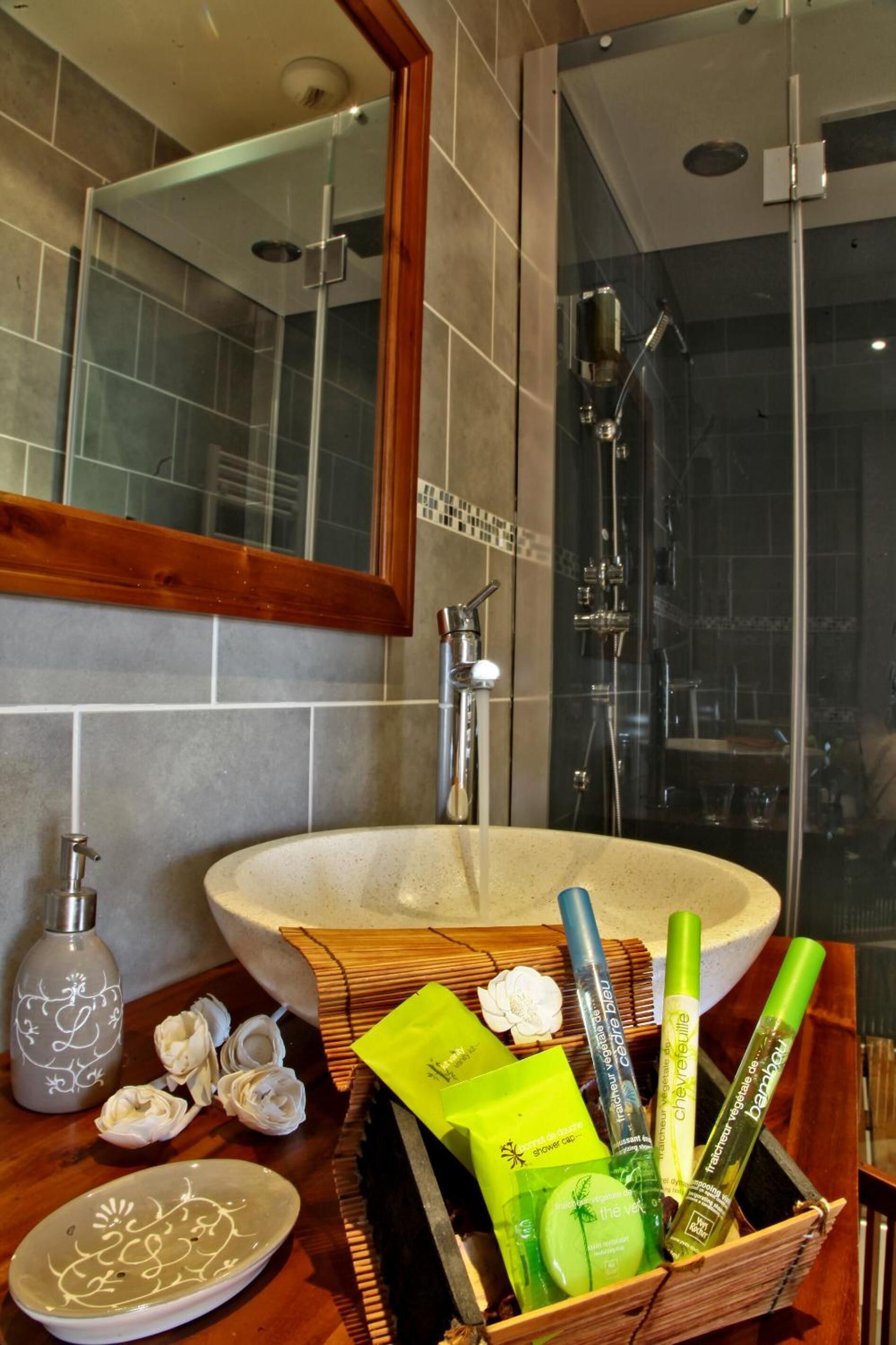 free toiletries, hair dryer, towels