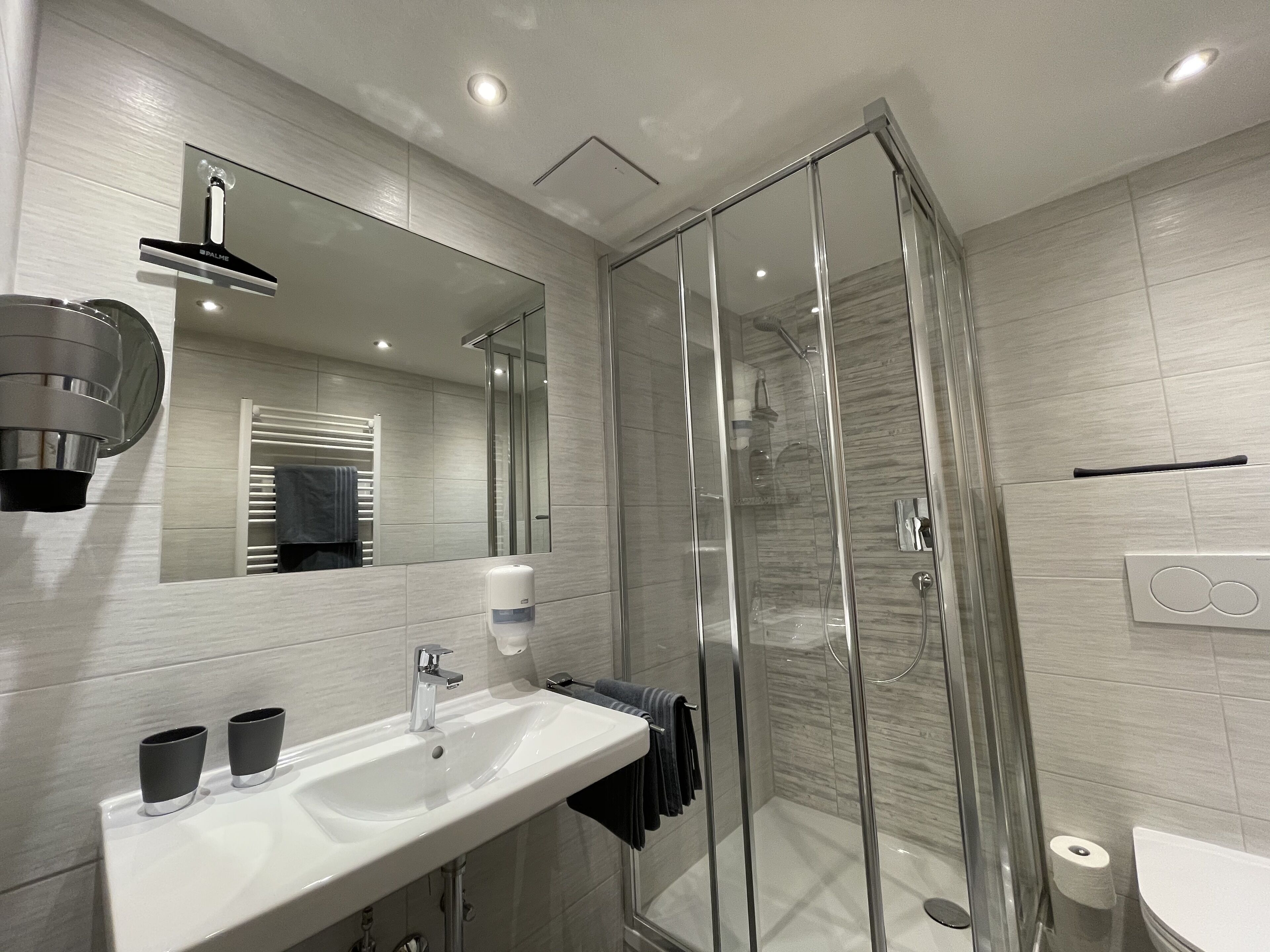 deluxe double room | bathroom | hair dryer, towels