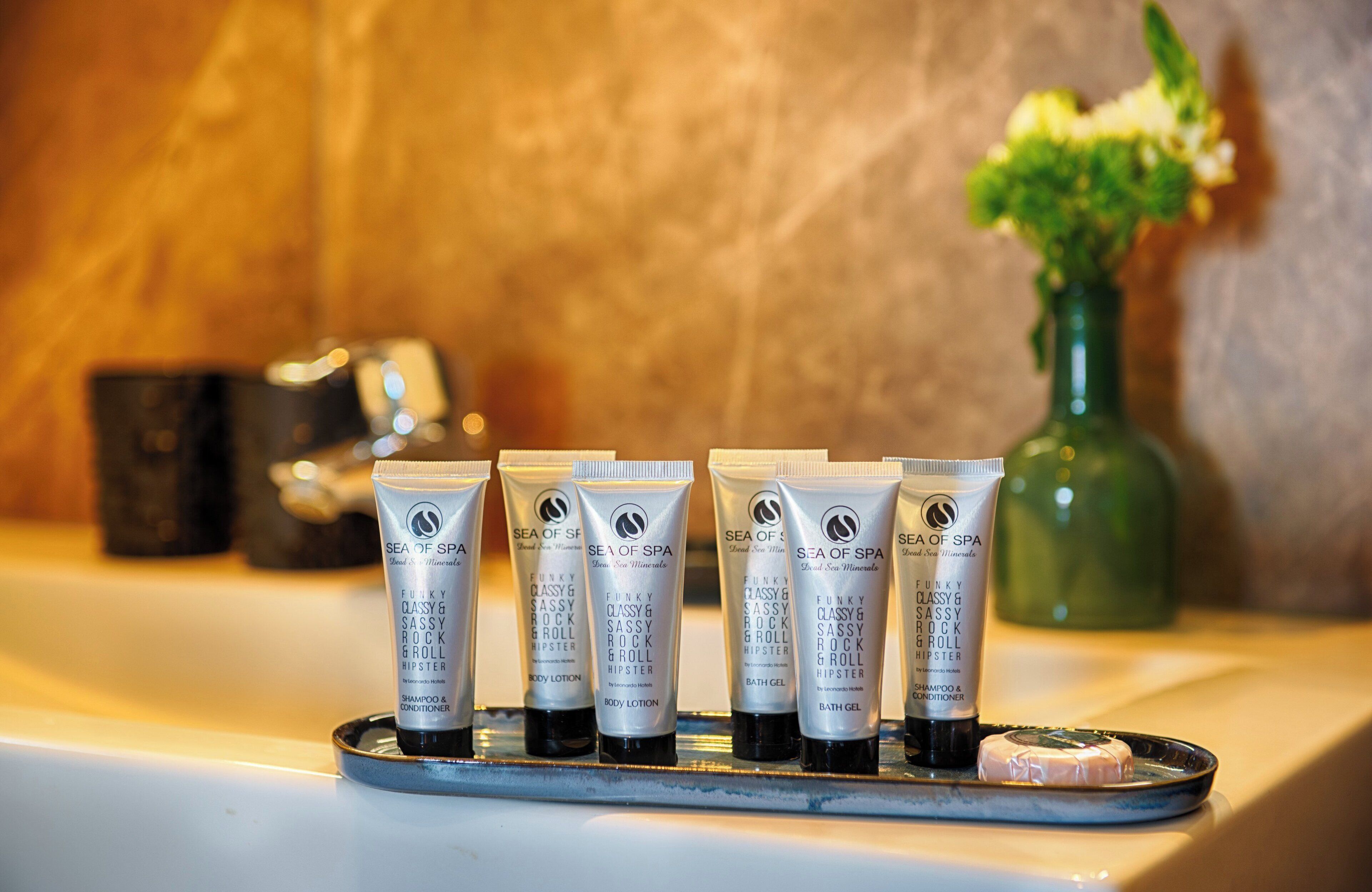 free toiletries, hair dryer, towels