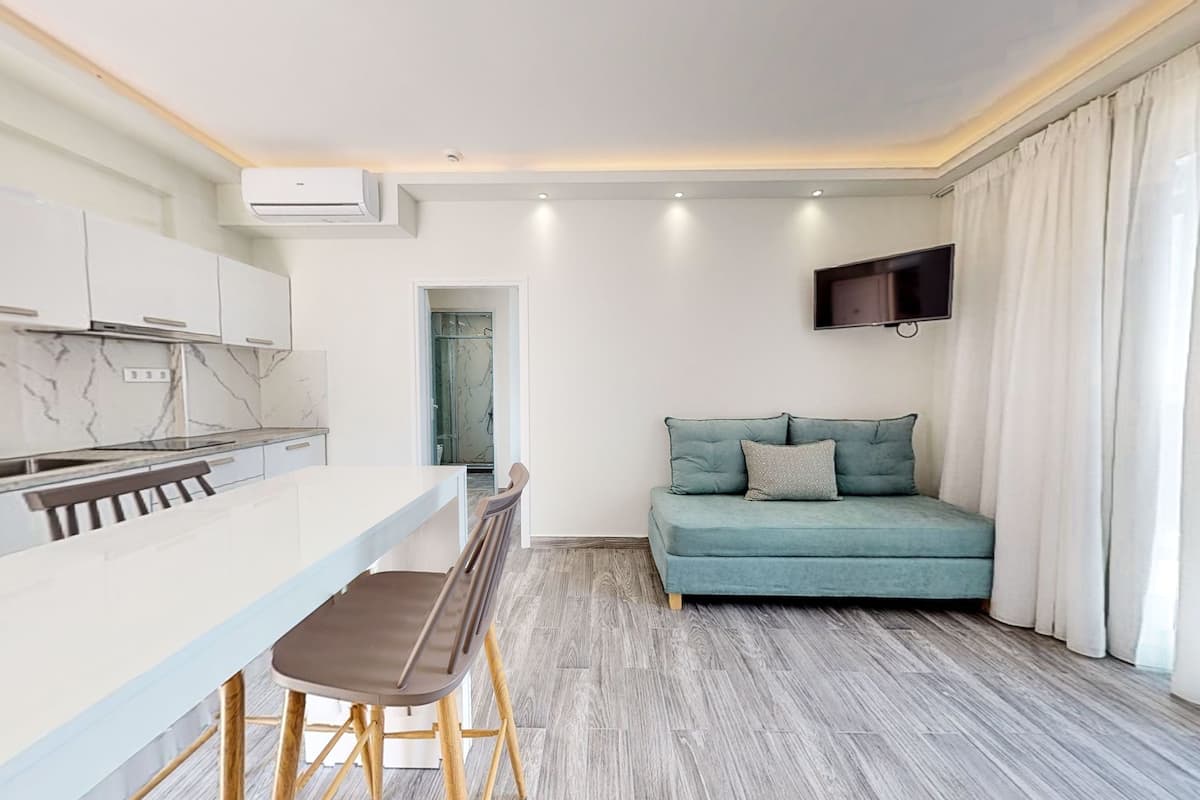 superior apartment, 1 bedroom, sea view | living room | 14-inch flat-screen tv with digital channels, tv