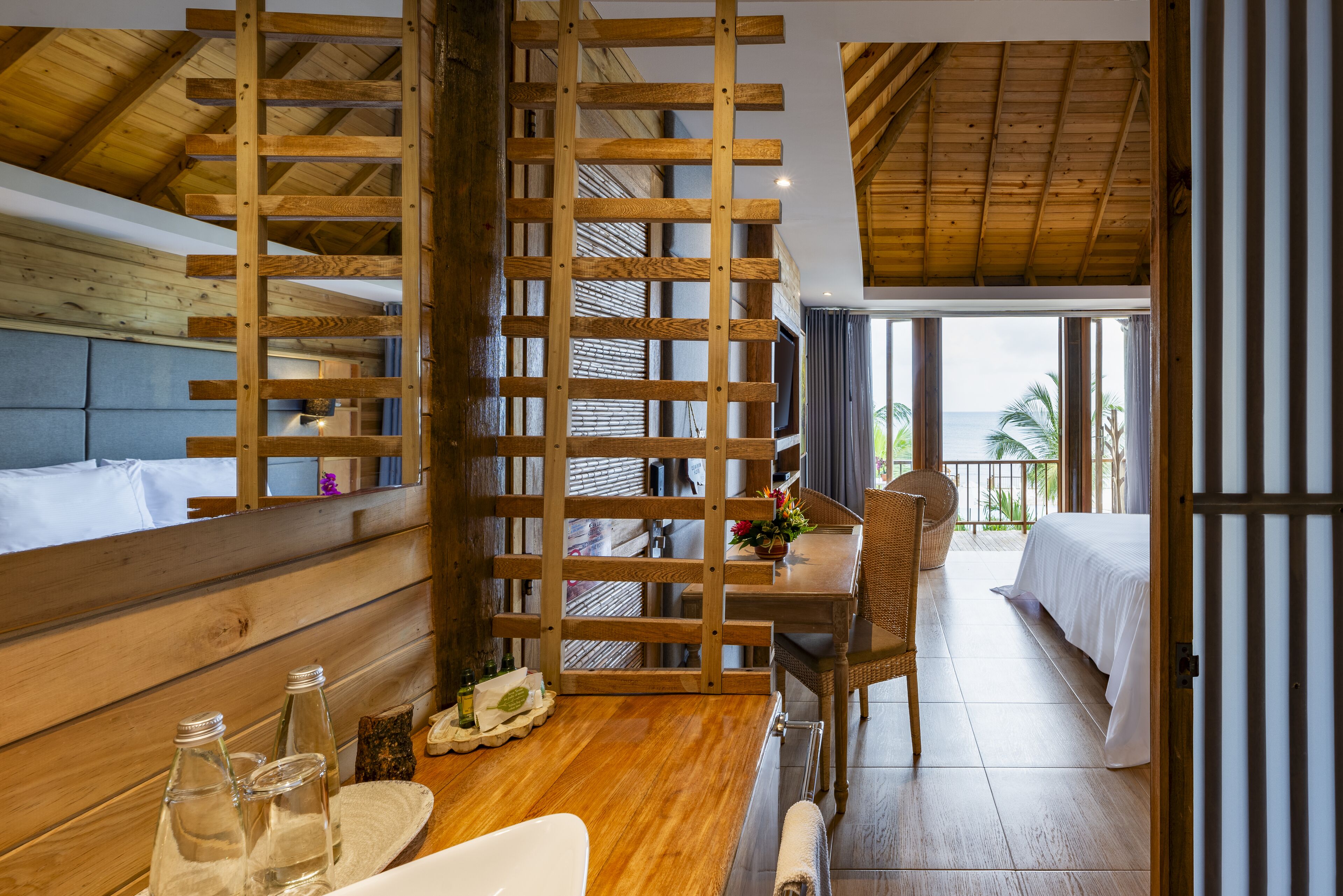 junior studio suite | bathroom | shower, rainfall showerhead, hair dryer, bathrobes