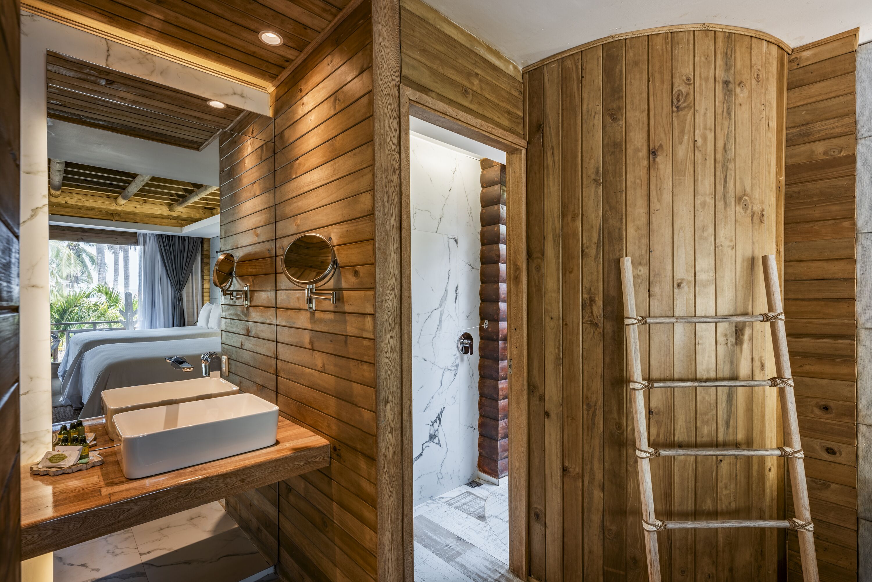 grand studio suite | bathroom | shower, rainfall showerhead, hair dryer, bathrobes