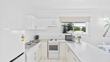 Full-sized fridge, microwave, oven, stovetop