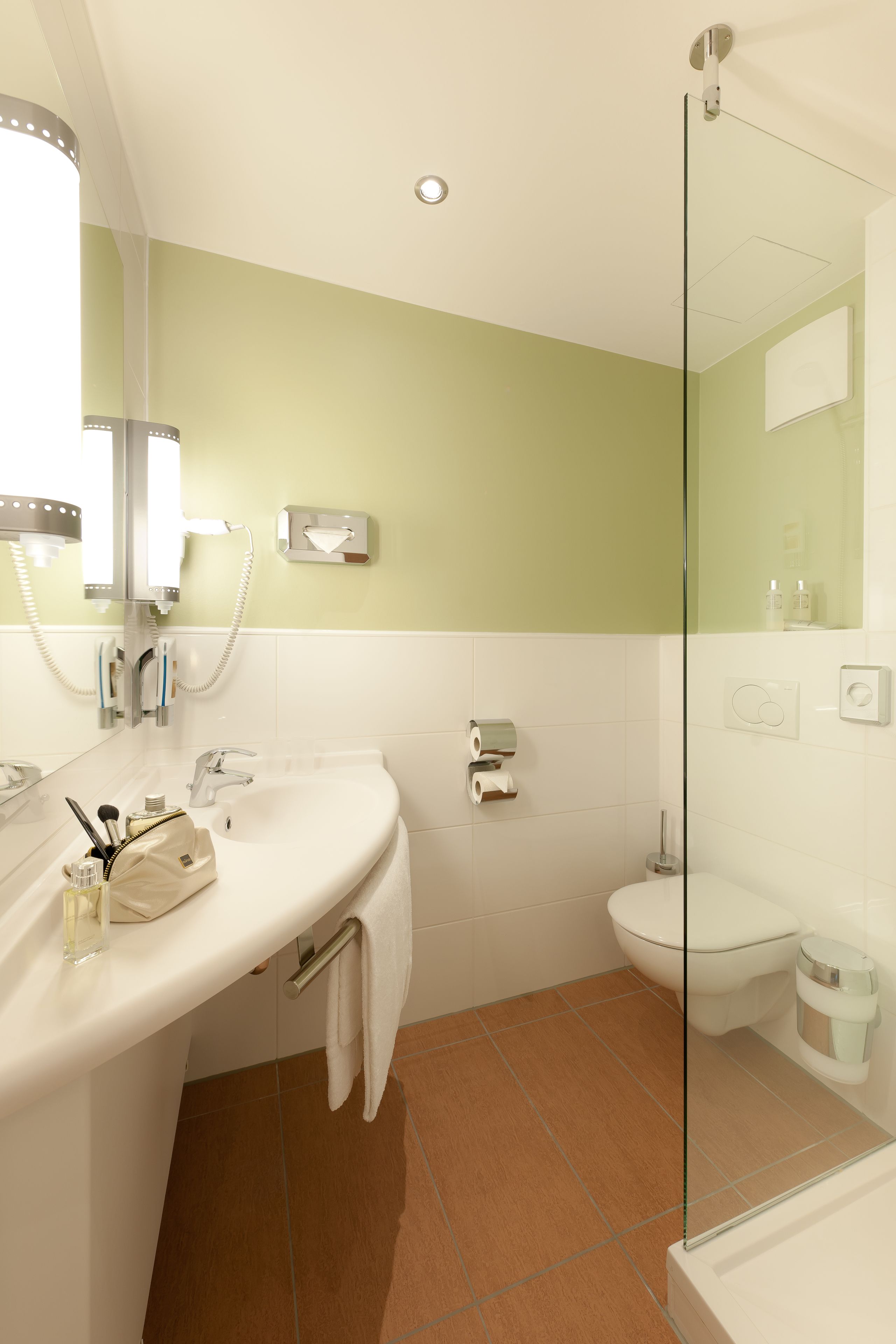 shower, eco-friendly toiletries, hair dryer, towels