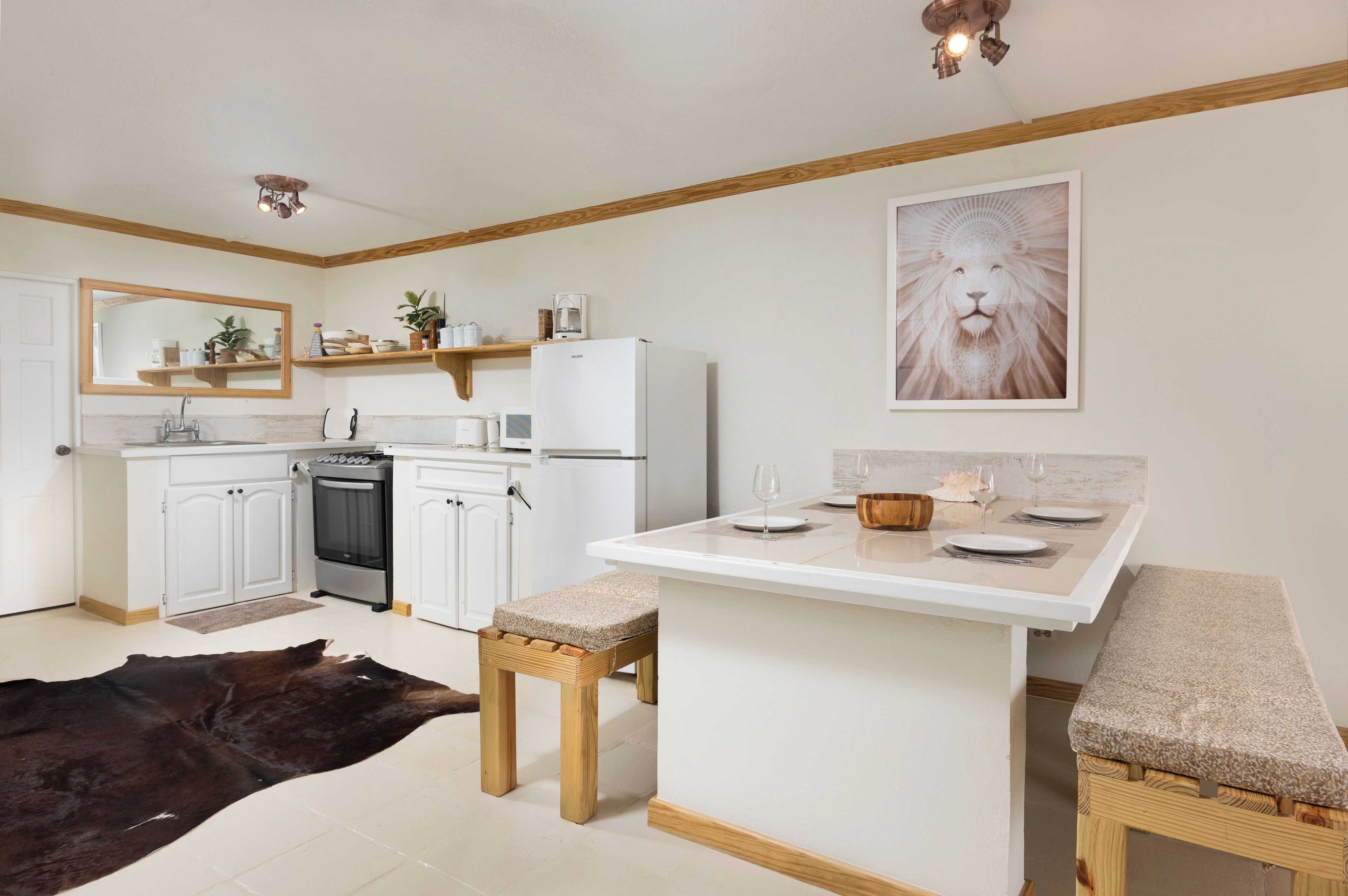 superior apartment, 1 bedroom, ocean view | private kitchen | full-sized fridge, microwave, stovetop, coffee/tea maker