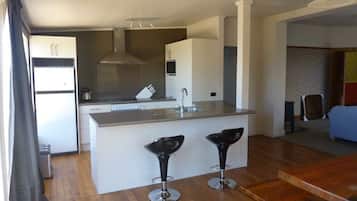 Fridge, microwave, electric kettle, toaster