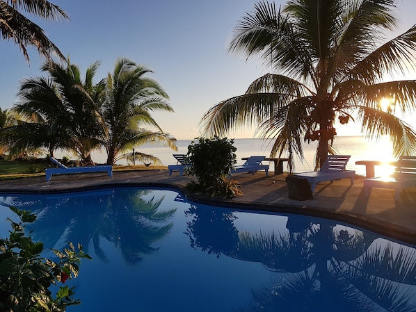 Outdoor pool, pool loungers