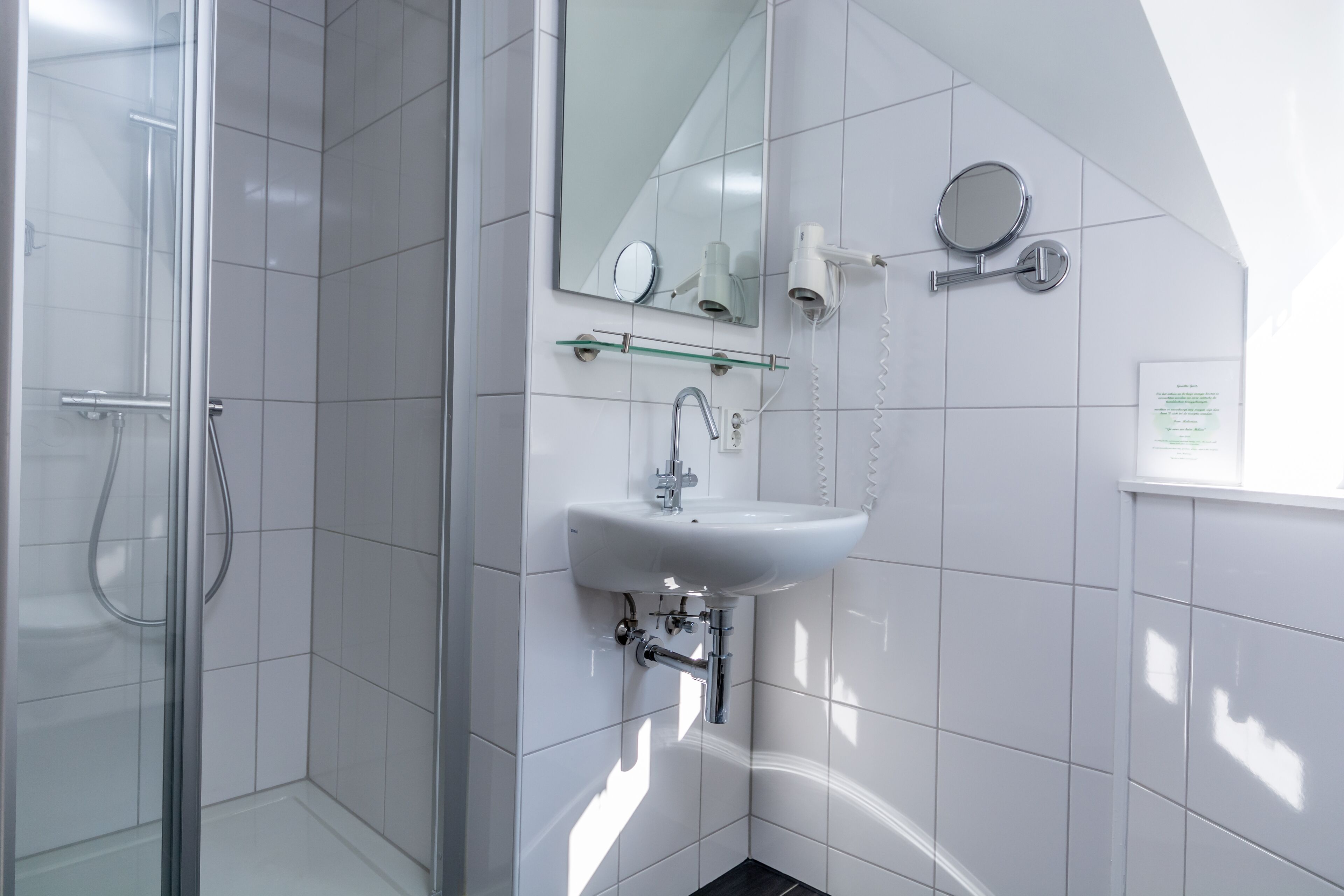 double room | bathroom | shower, hair dryer, towels