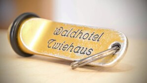 Une étiquette métallique portant l’inscription « Waldhotel Twiehaus ».