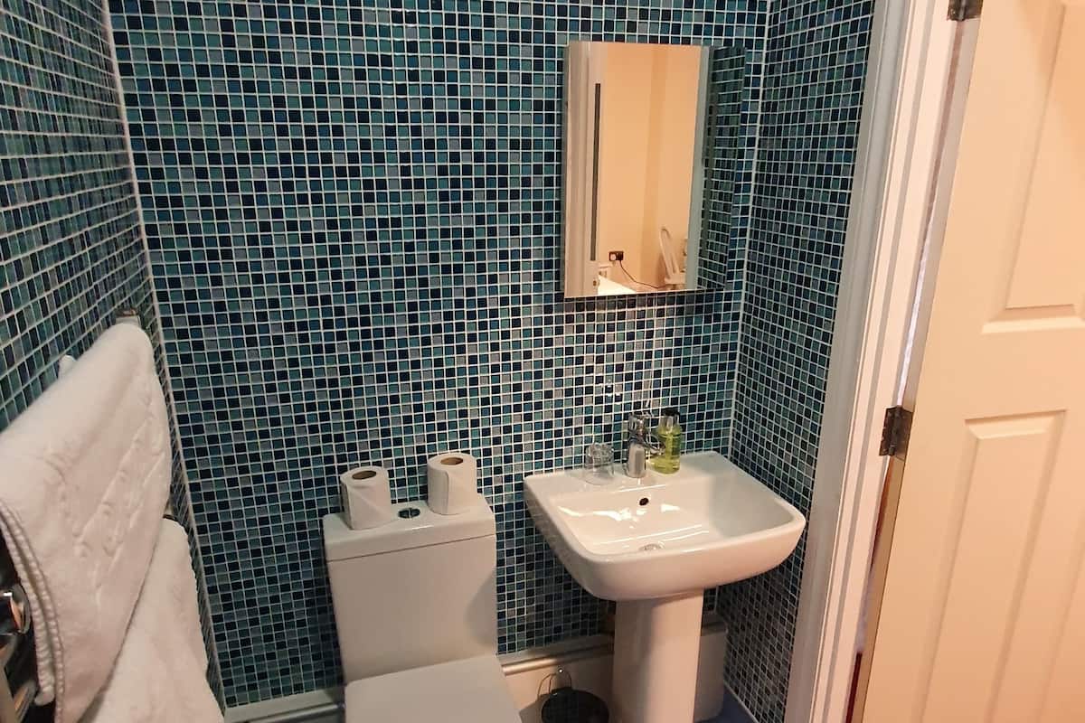 twin room | bathroom | shower, rainfall showerhead, free toiletries, hair dryer