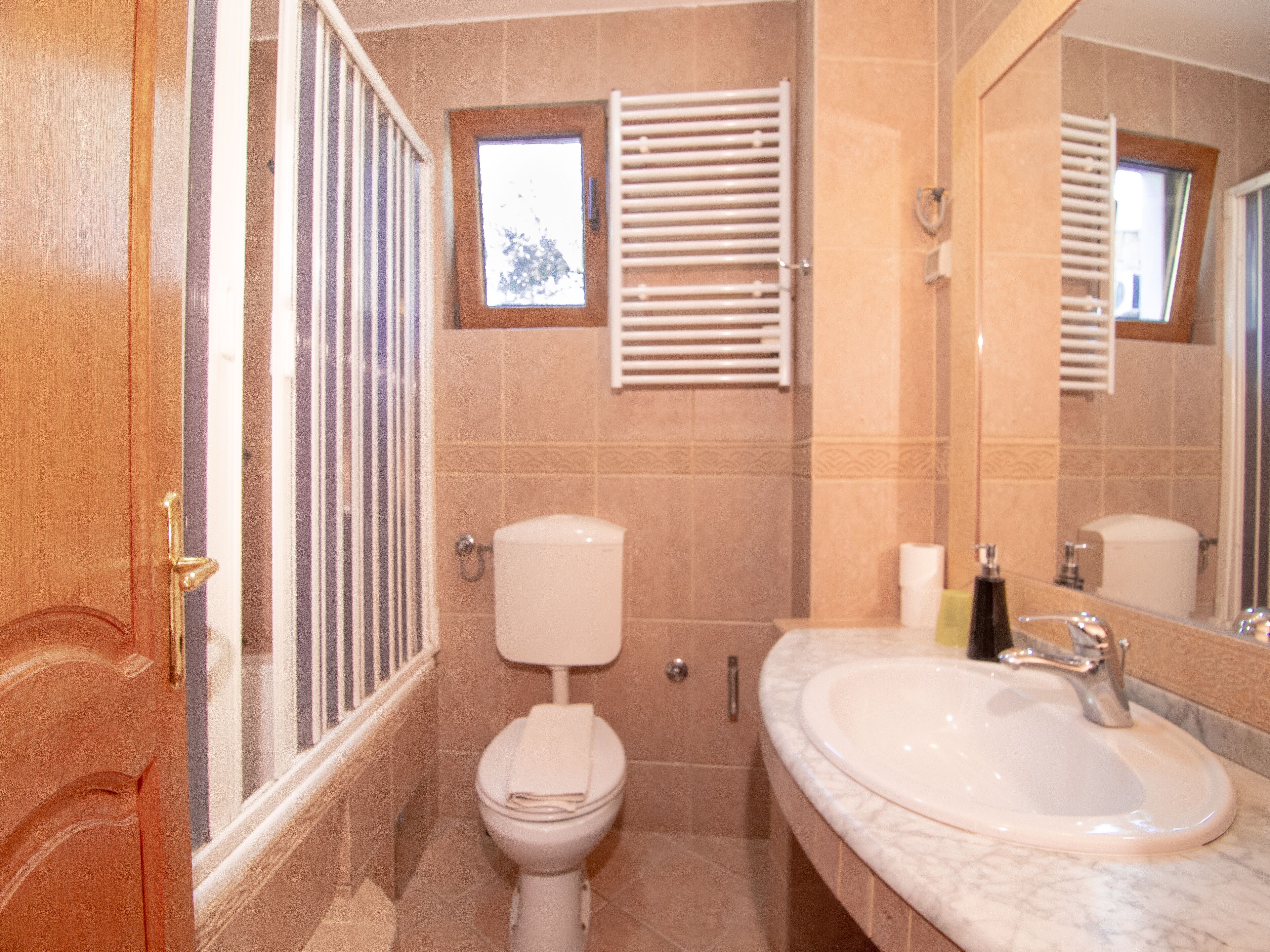 shower, free toiletries, hair dryer, towels