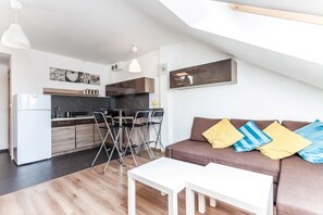 Studio, 1 giường đôi và sofa giường (Wietora II Street) | Bếp nhỏ riêng | Tủ lạnh, bếp nấu, ấm điện, dụng cụ nấu nướng/bát dĩa/dao nĩa 