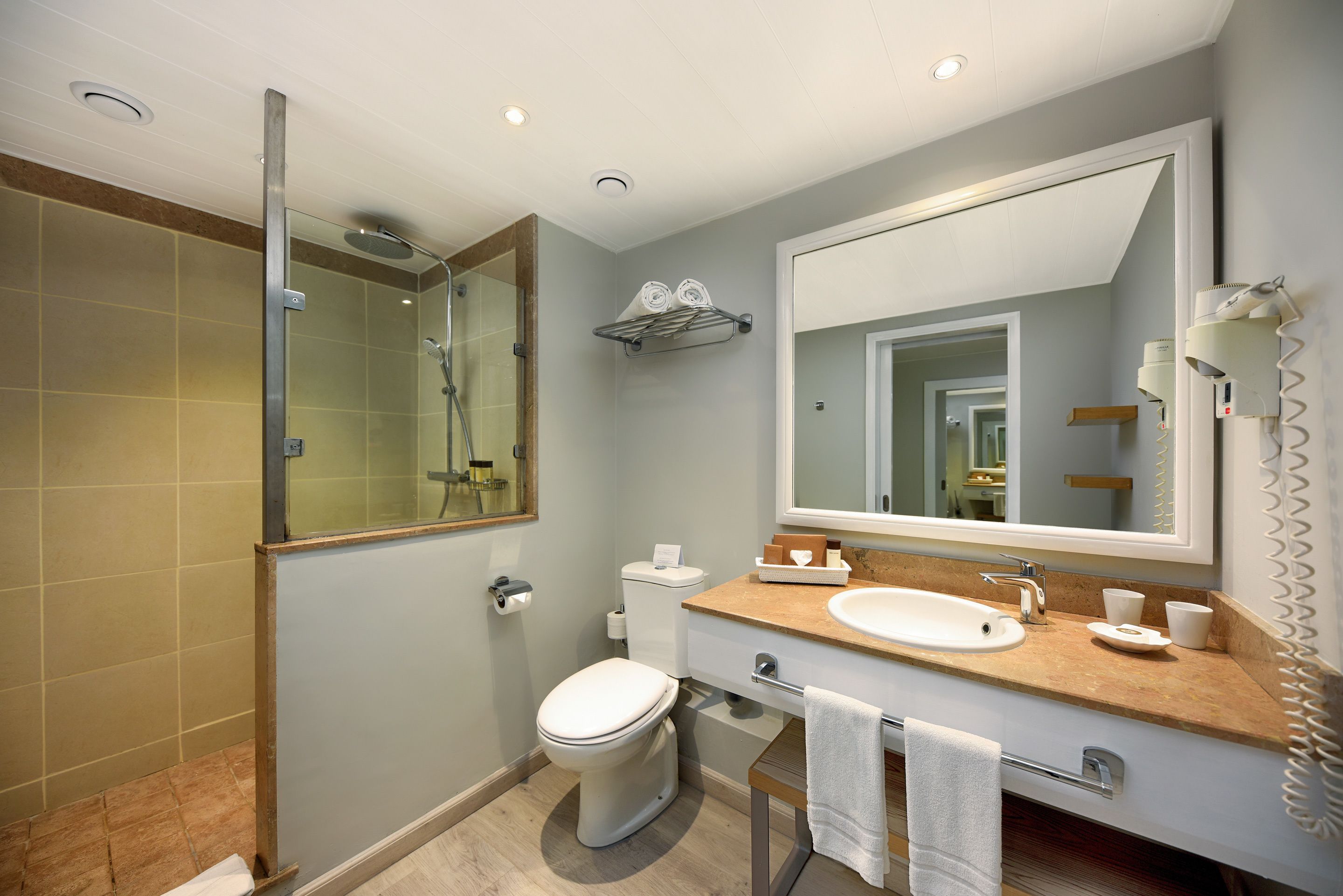 free toiletries, hair dryer, towels