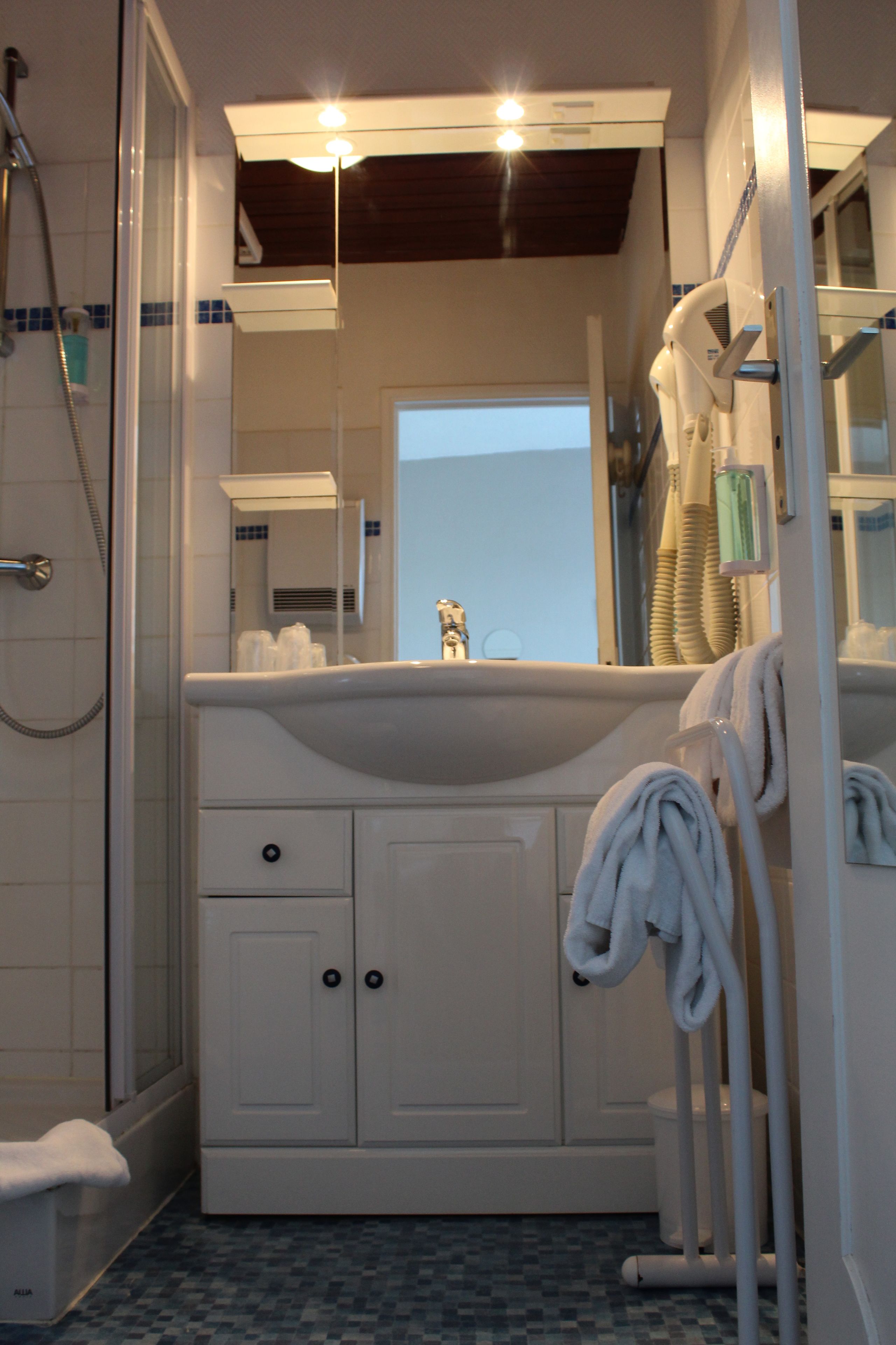 free toiletries, hair dryer, towels