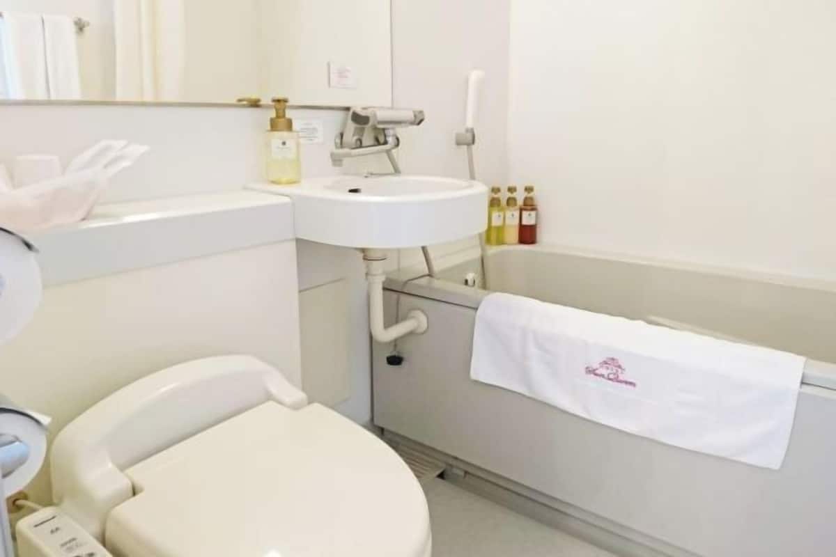 Bathroom | Combined shower/tub, free toiletries, hair dryer, slippers