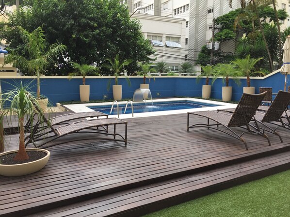 Outdoor pool, pool loungers