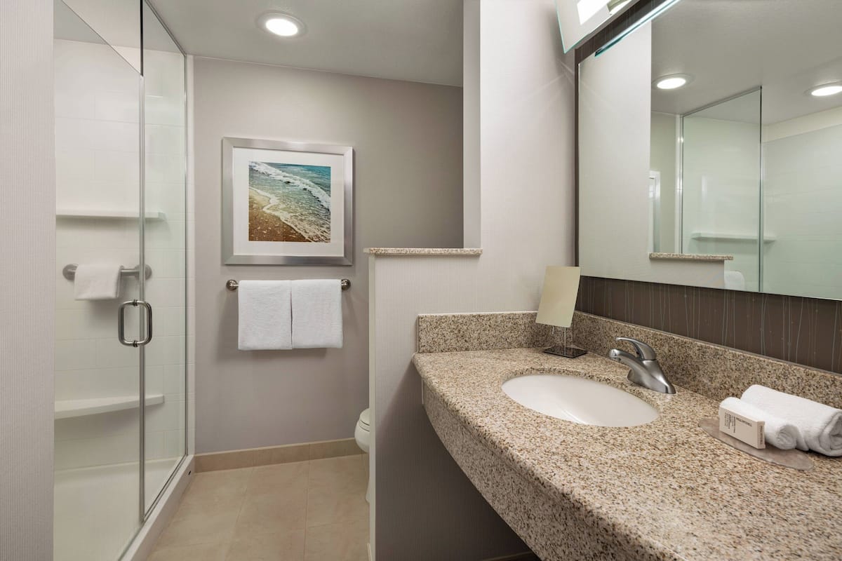 free toiletries, hair dryer, towels