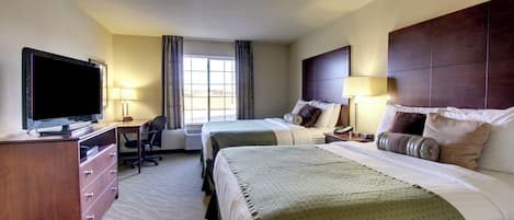 ルーム クイーンベッド 2 台 禁煙 | 高級寝具、デスク、ノートパソコン用作業スペース、WiFi (無料)