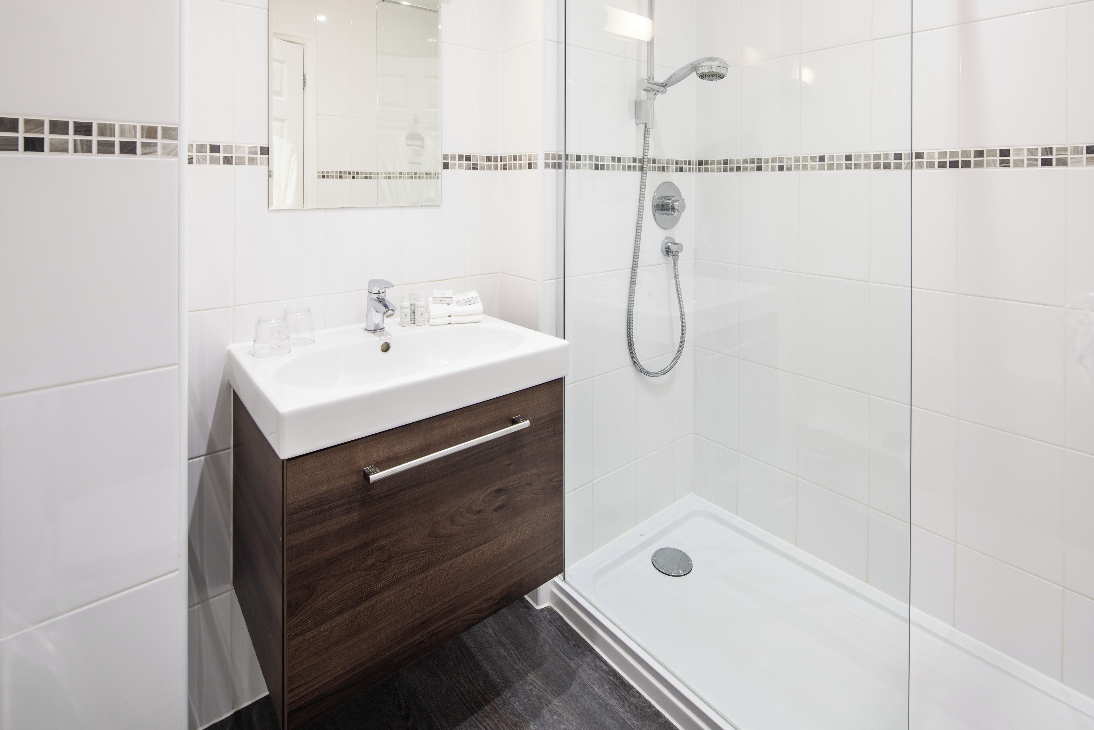 eco-friendly toiletries, hair dryer, towels, soap