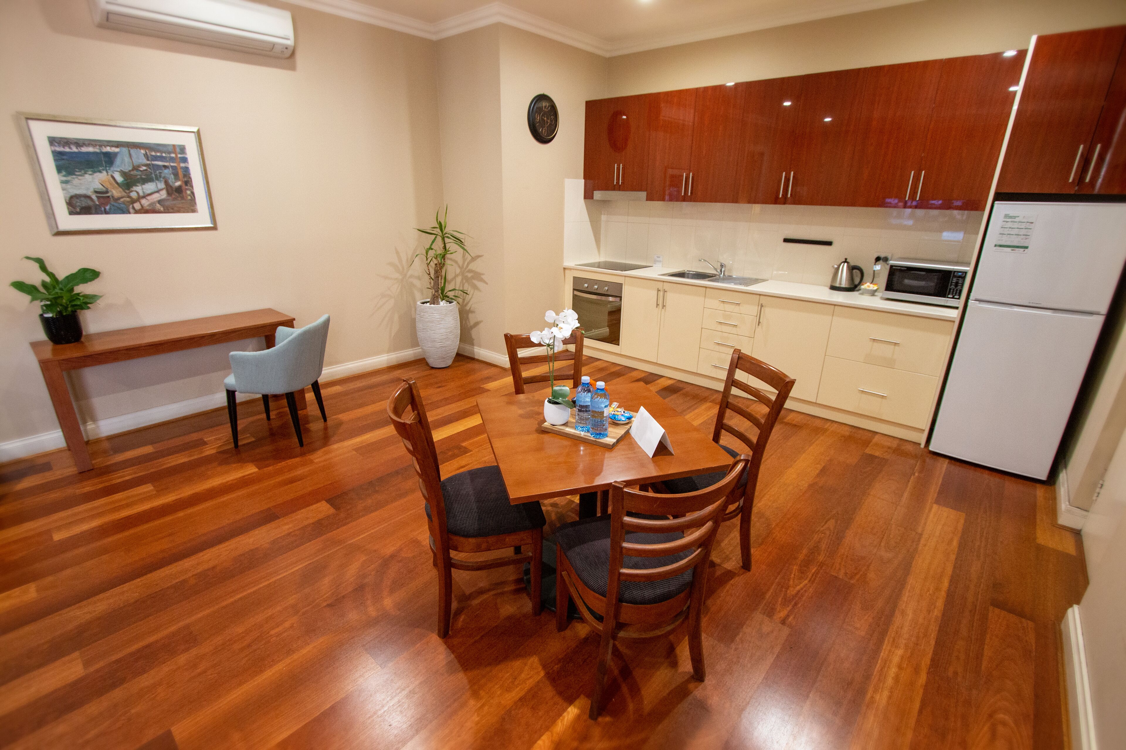 two bedroom apartment | private kitchen | full-sized fridge, microwave, oven, stovetop