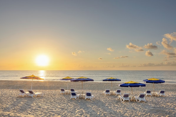 Private beach, free beach cabanas, sun loungers, beach towels
