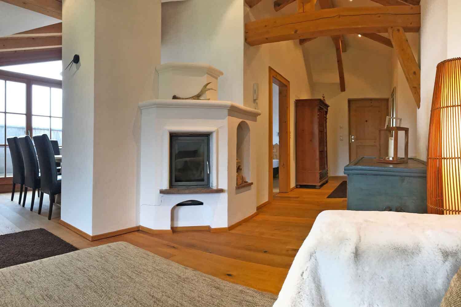 traditional apartment, 2 bedrooms, mountain view | living area | flat-screen tv, fireplace, heated floors