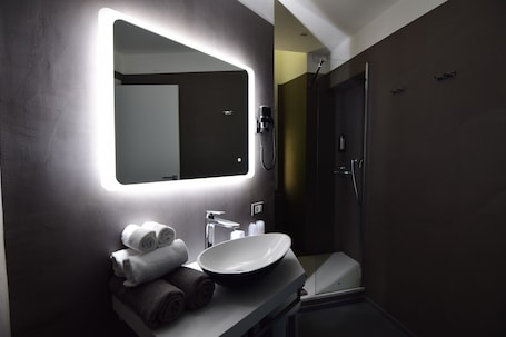 Shower, free toiletries, hair dryer, bidet. Hotel Fiume