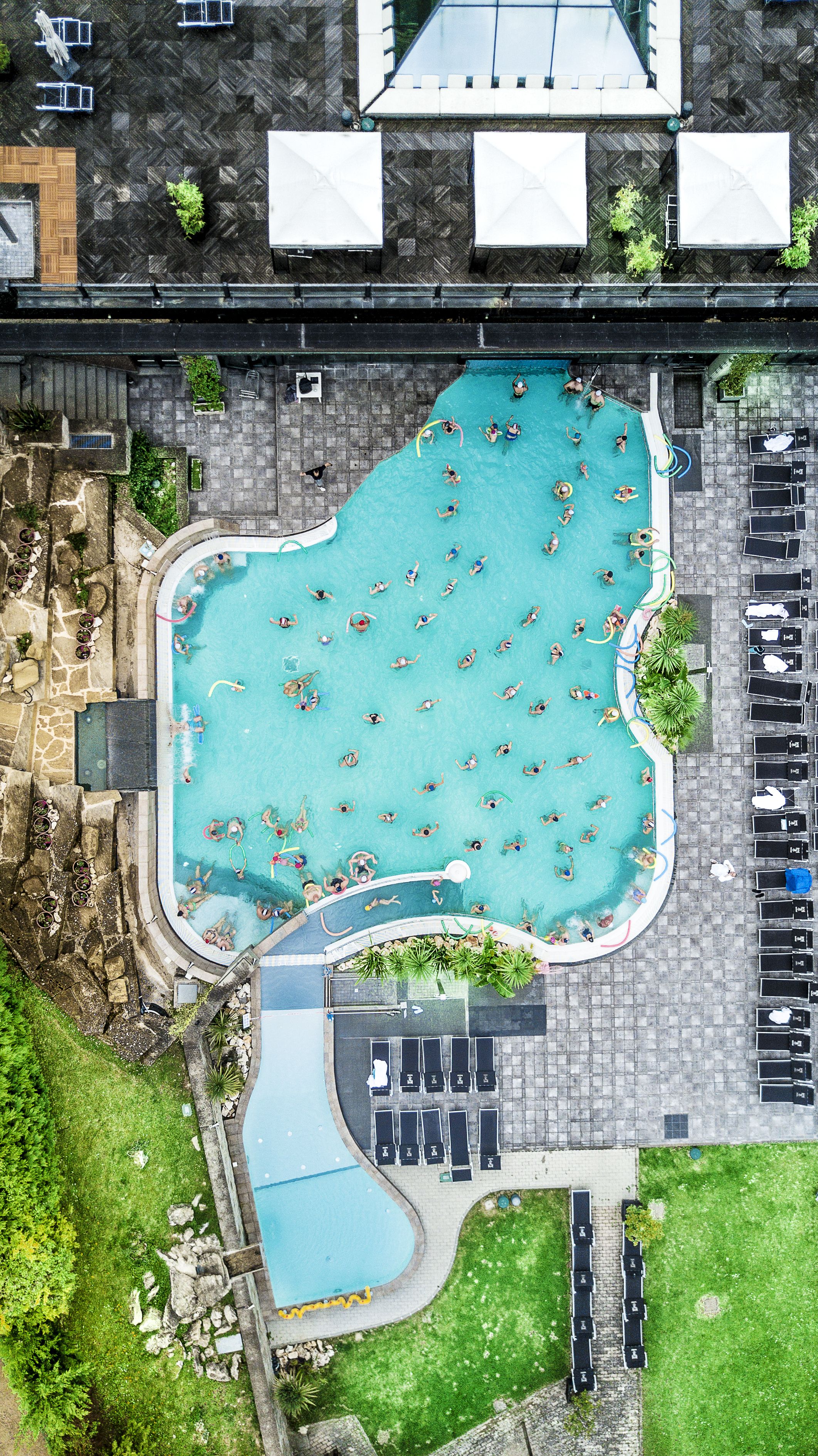 Indoor pool, outdoor pool, pool loungers