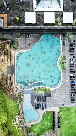 Indoor pool, outdoor pool, pool loungers