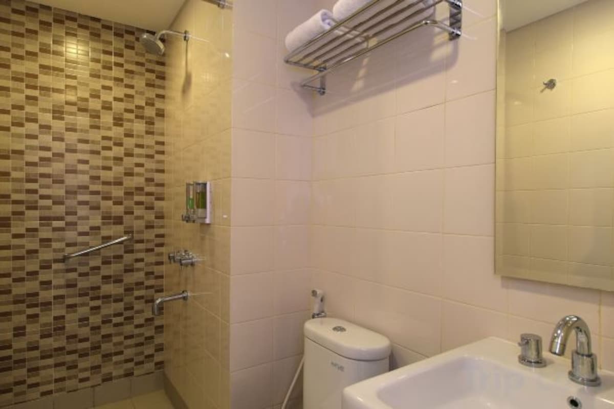 Shower, slippers, towels