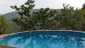 Outdoor pool, pool umbrellas, pool loungers