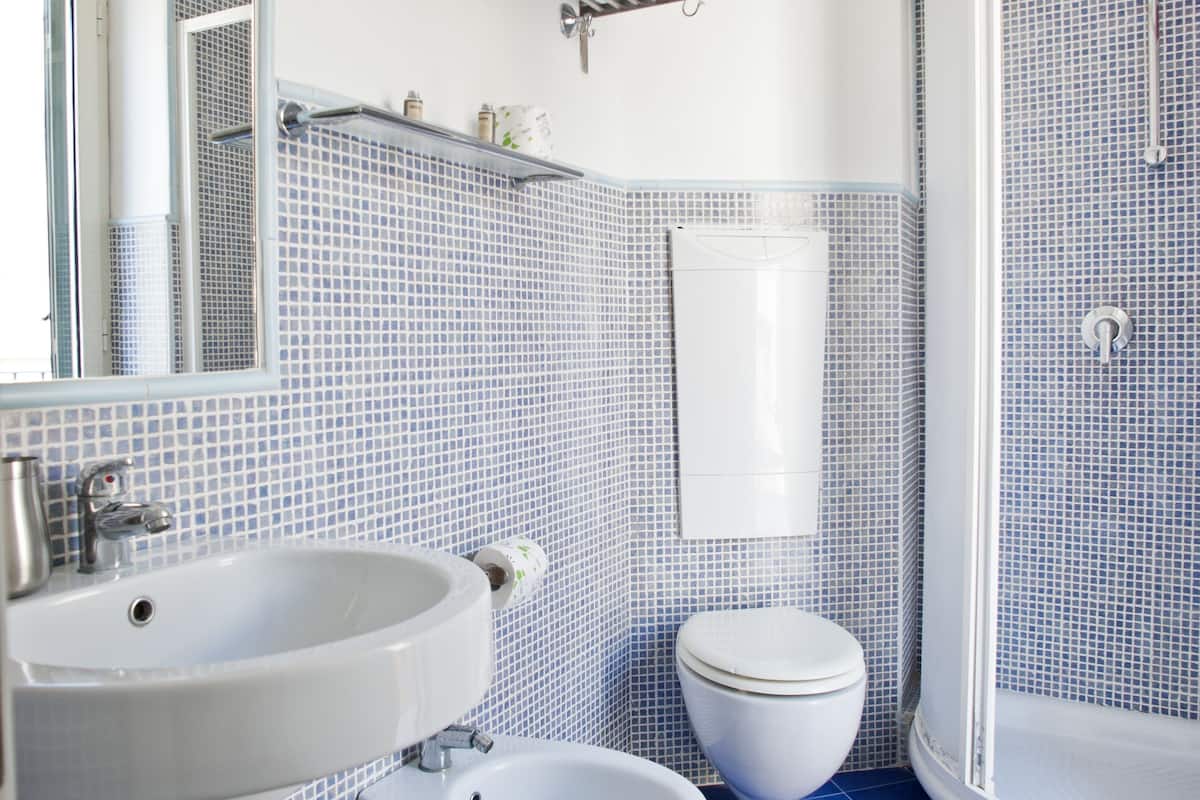 shower, hair dryer, slippers, bidet