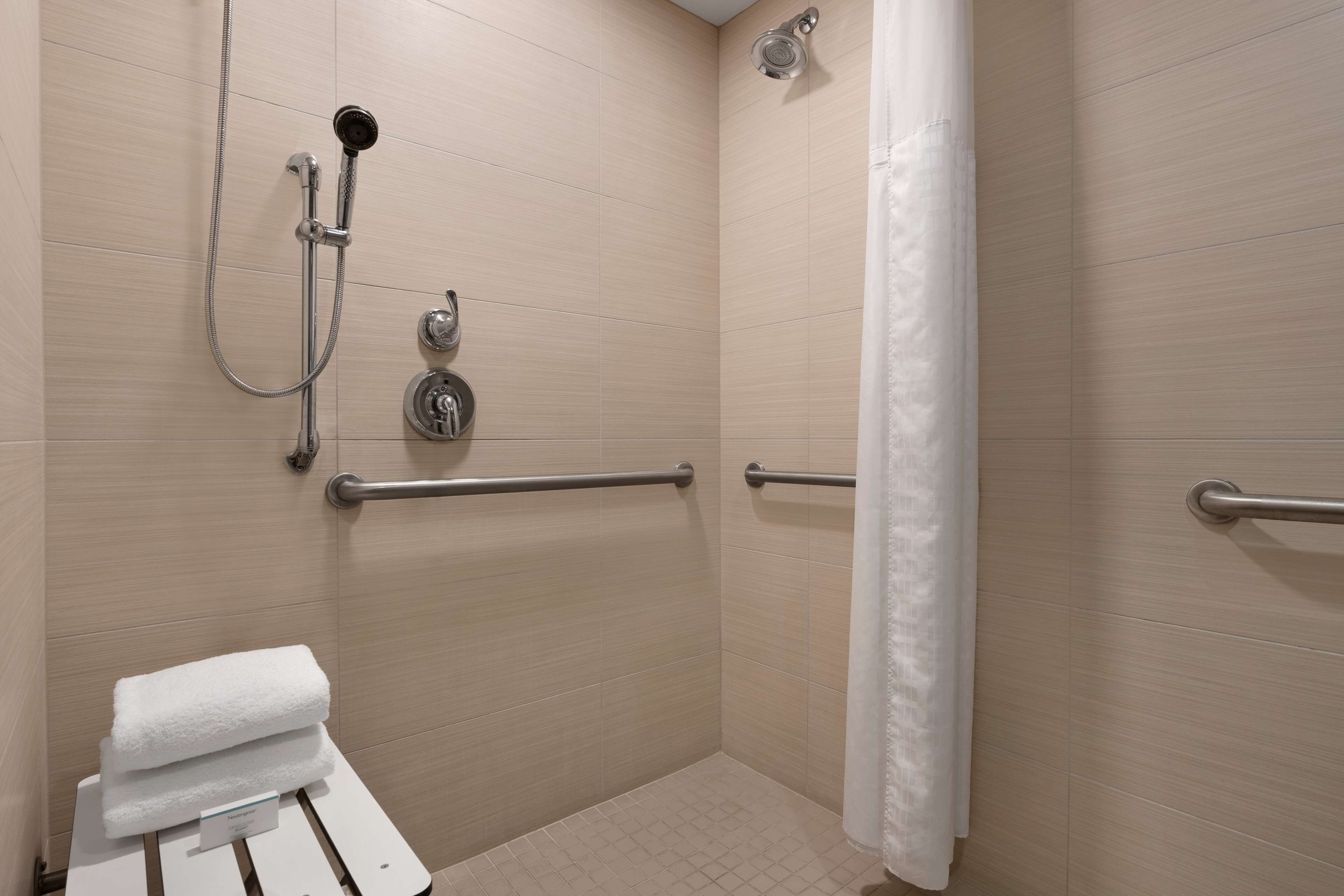 one bedroom suite, one king and one sofa bed, roll in shower | bathroom shower