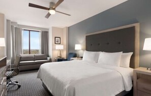 Premium bedding, blackout curtains, iron/ironing board