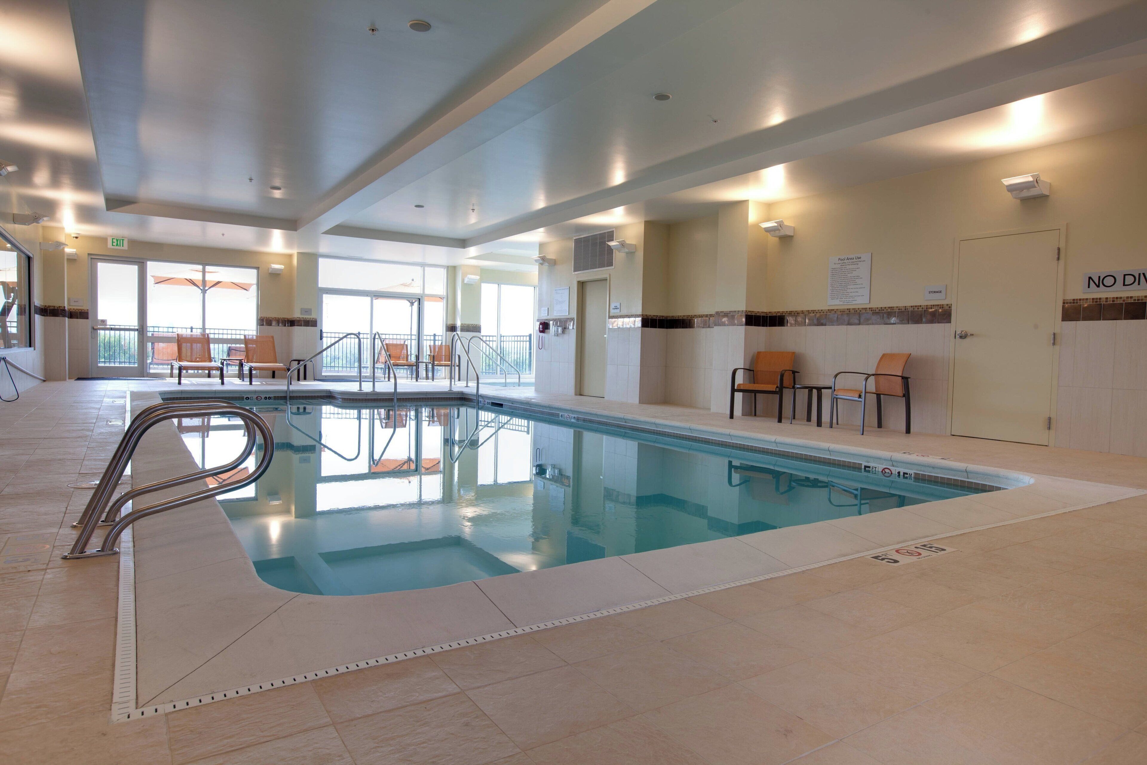 indoor pool, pool loungers