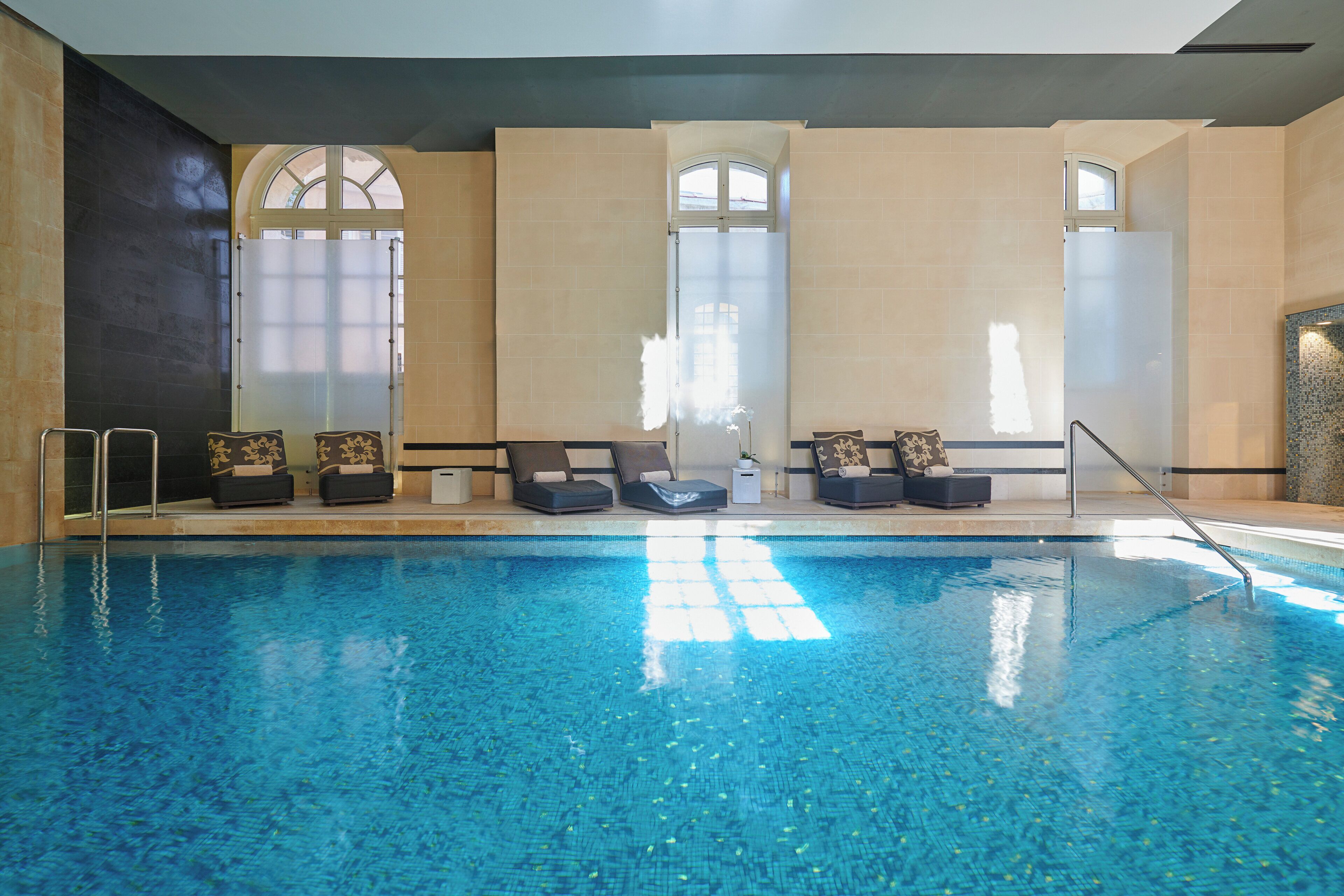 Indoor pool, open 8:00 AM to 8:00 PM, sun loungers
