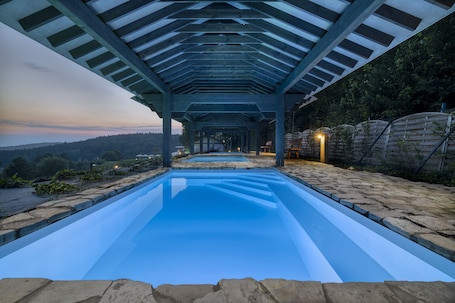 Indoor pool, outdoor pool, sun loungers