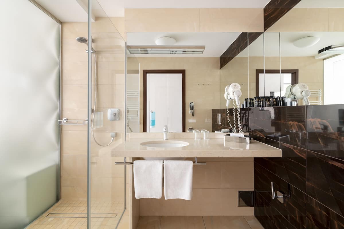 double or twin room | bathroom | shower, free toiletries, hair dryer, bathrobes