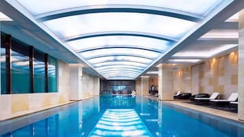 Indoor pool, seasonal outdoor pool, pool umbrellas, sun loungers