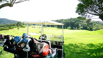 Golfers can enjoy a round on the well-manicured course from the comfort of golf cart 43.