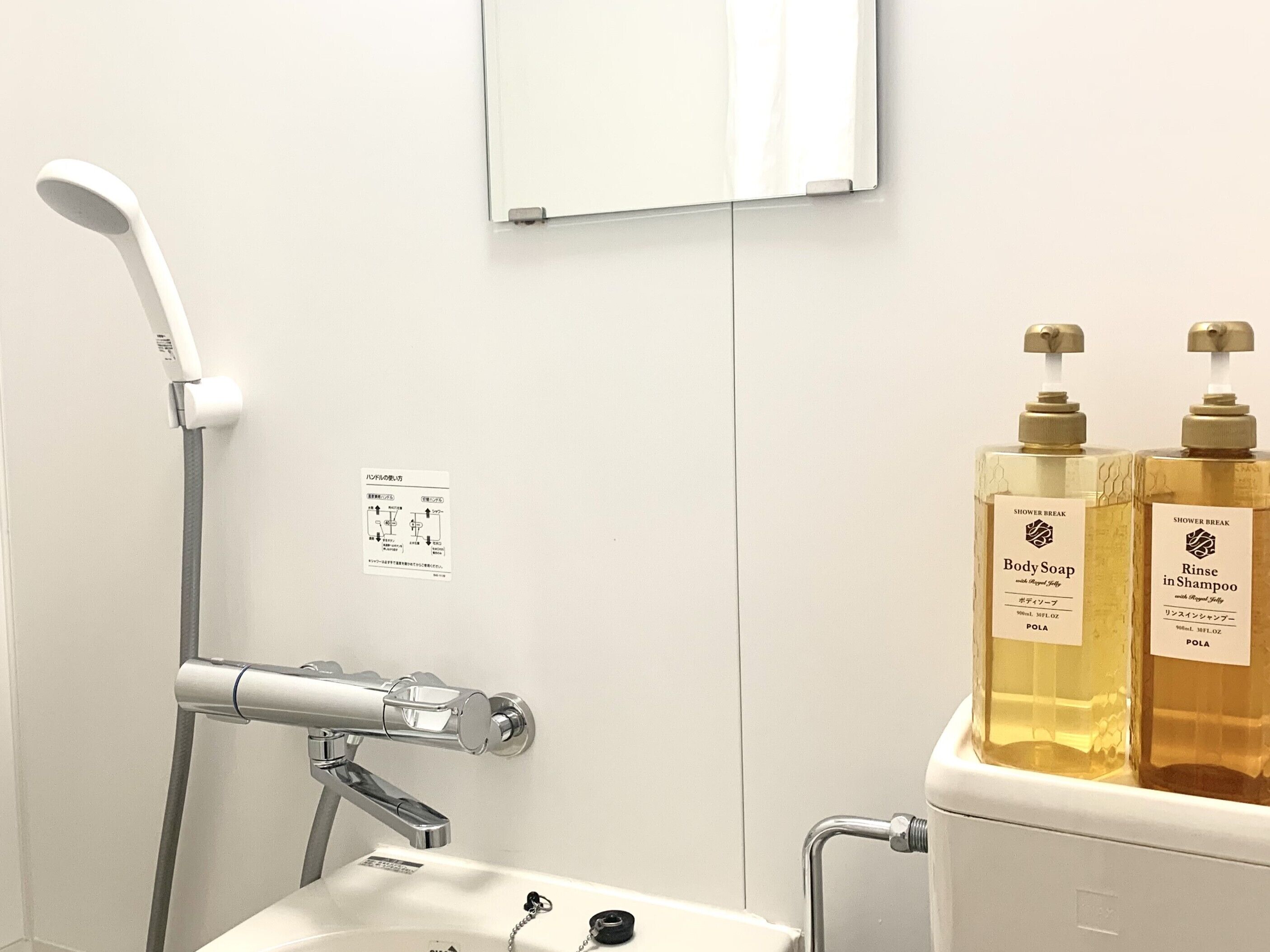 combined shower/bathtub, free toiletries, hair dryer, bathrobes