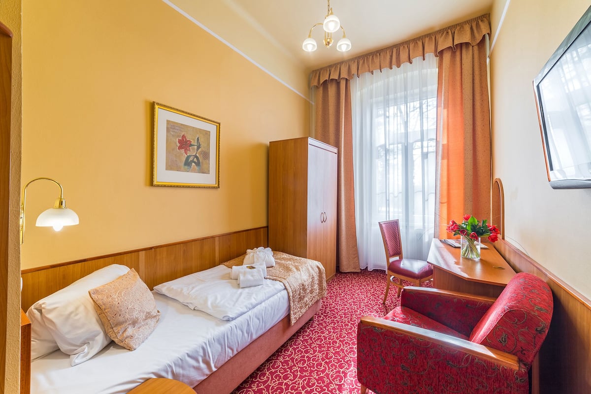 Comfort eenpersoonskamer | Een minibar, een kluis op de kamer, een bureau, gratis wifi