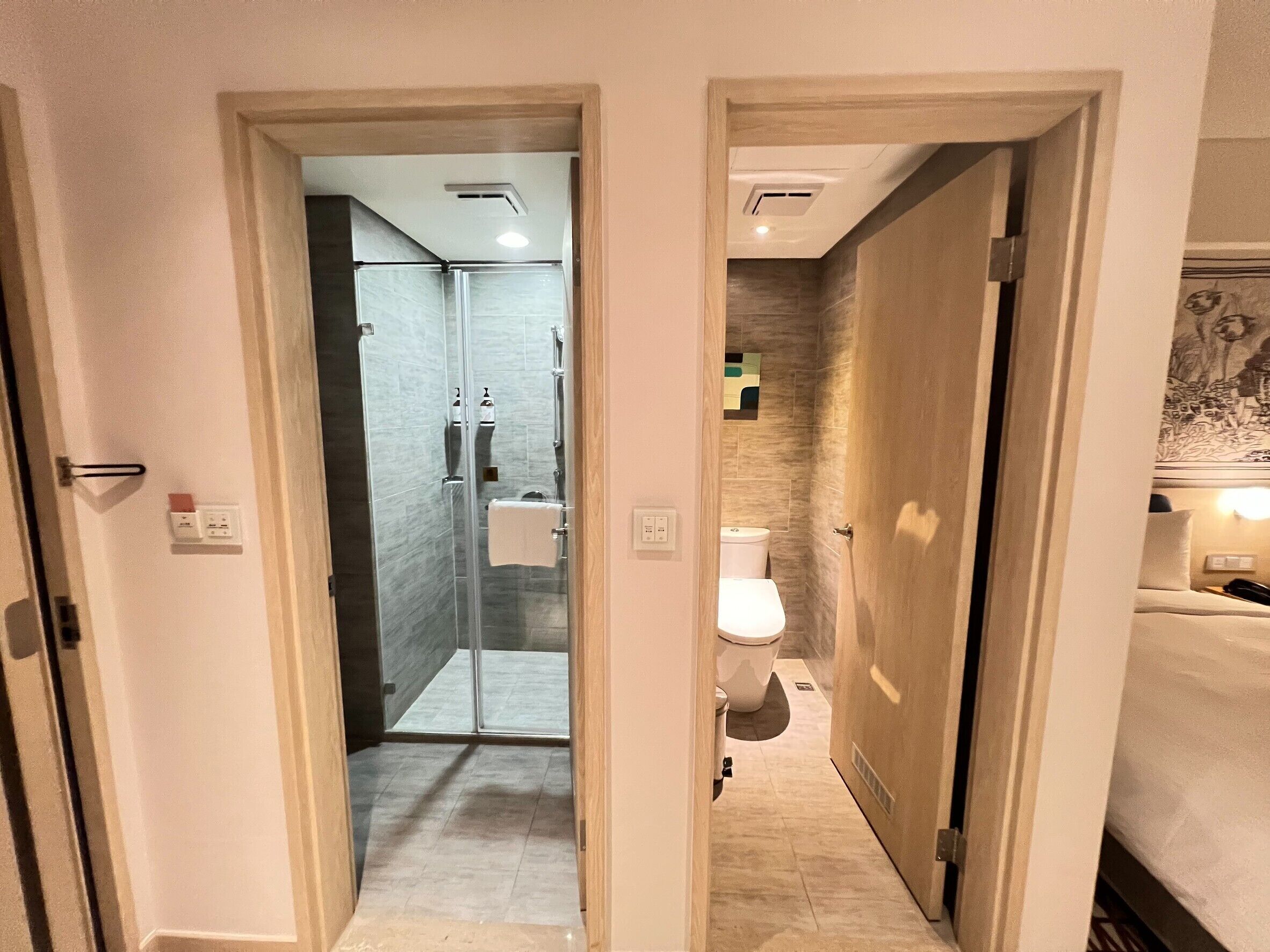 hair dryer, slippers, towels