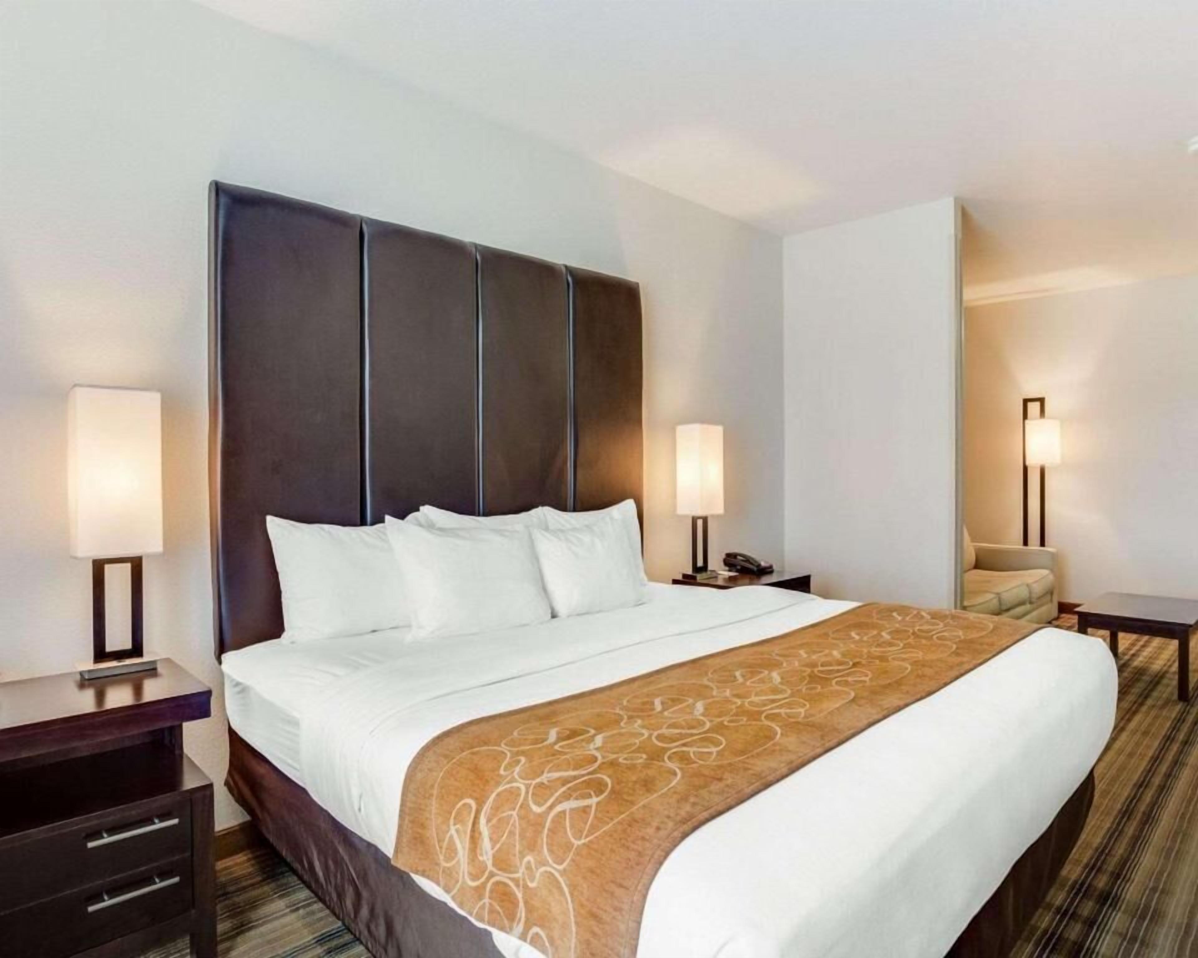 Premium bedding, down comforters, desk, laptop workspace