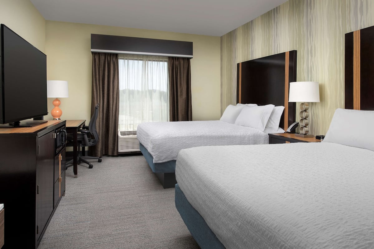 premium bedding, desk, blackout curtains, iron/ironing board