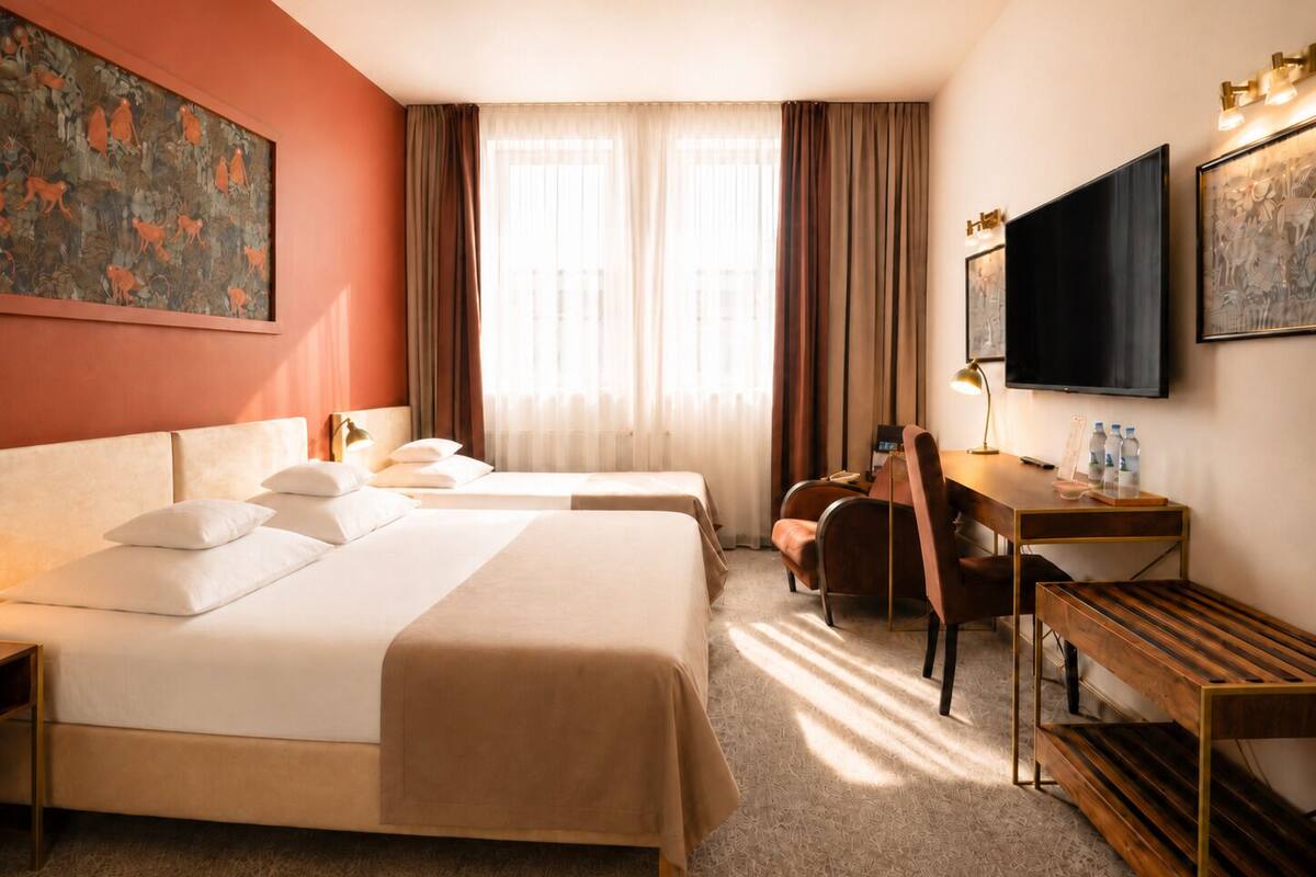 Habitación cuádruple estándar | Escritorio, cortinas opacas, tabla de planchar con plancha y wifi gratis