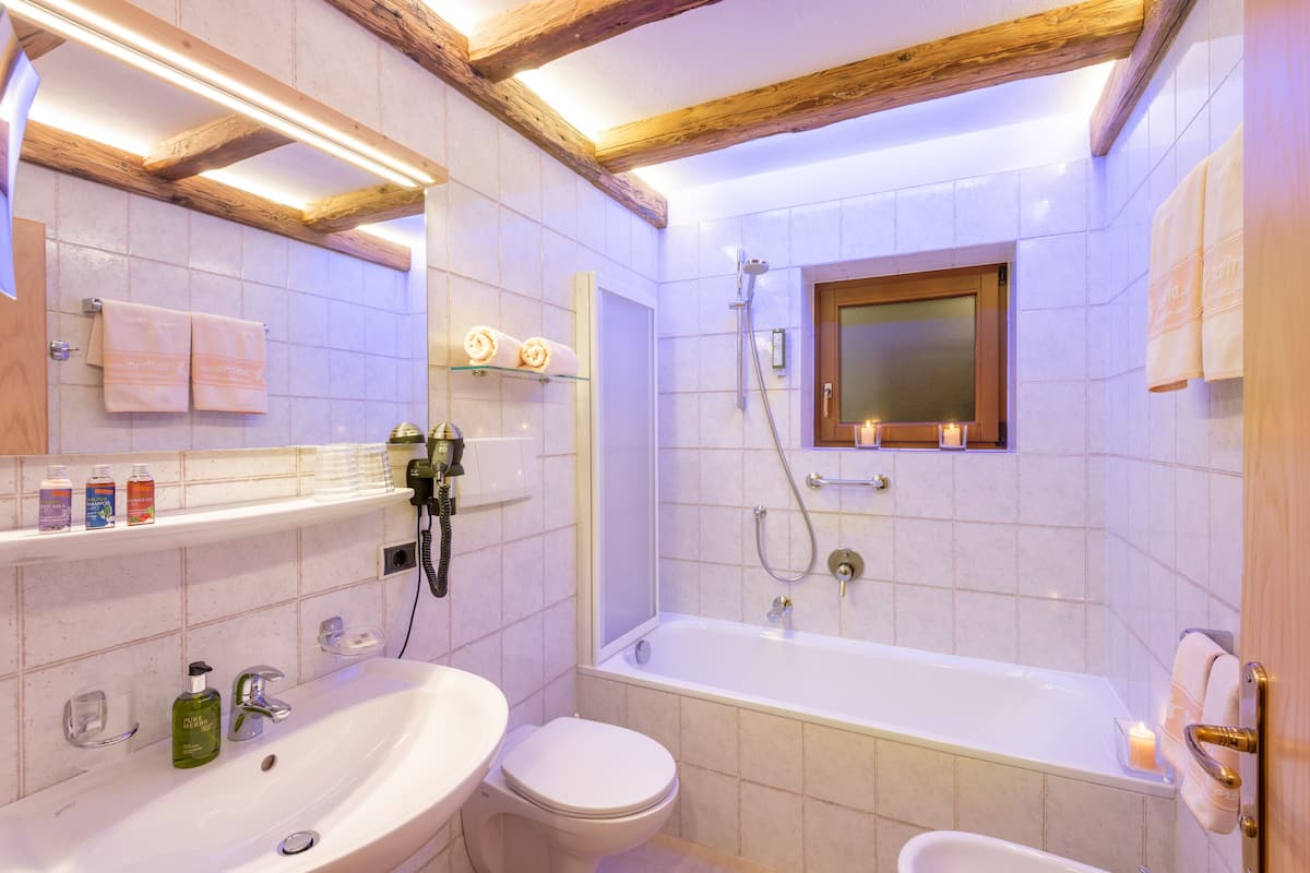 hair dryer, bathrobes, slippers, bidet