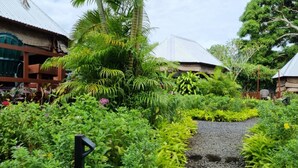 A lush garden with various plants and a gravel path. - The Samoan Outrigger Hotel (Apia)