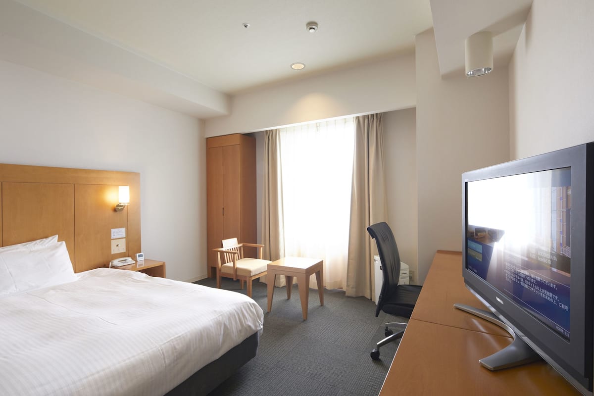 Hypo-allergenic bedding, down duvets, desk, blackout curtains