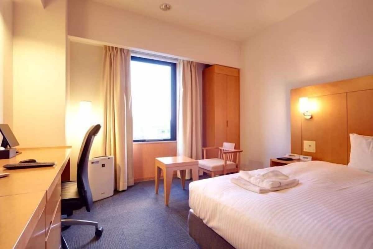 Hypo-allergenic bedding, down duvets, desk, blackout curtains